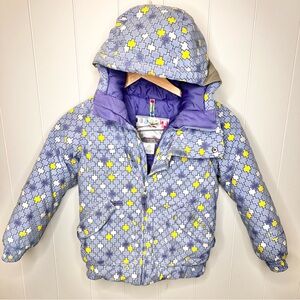 Burton Blue and Yellow Puffer Jacket with Geometric Pattern